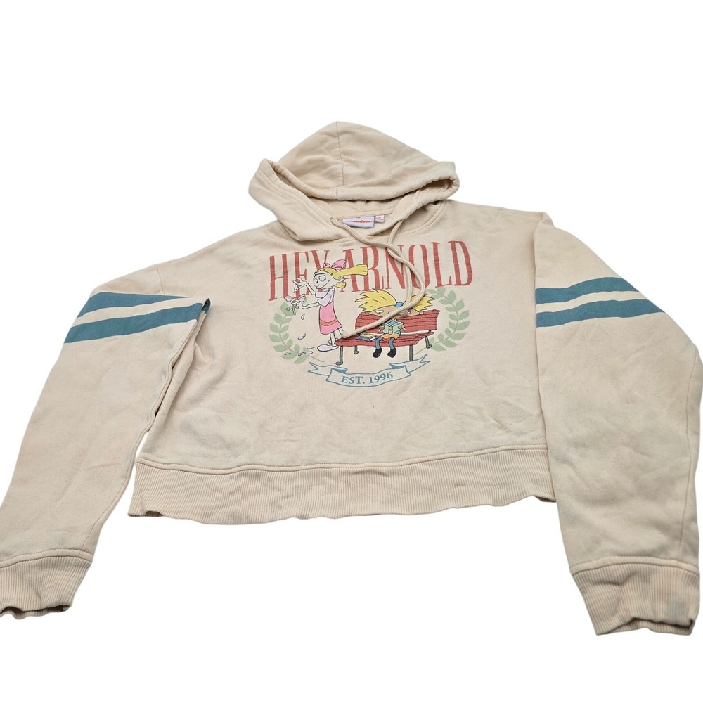 Nickelodeon Hey Arnold Cropped Hoodie Womens Medium Beige 96 Graphic Sweatshirt